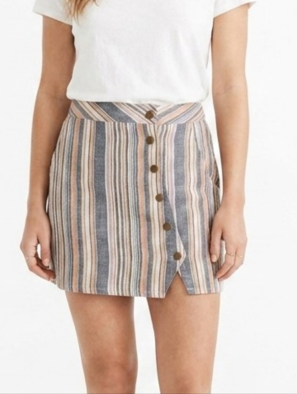 Altar'd State Muli Colored Striped Mini Skirt With Buttons Size Small